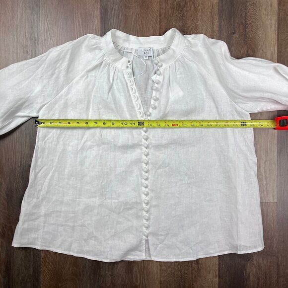Lunar Fox White Linen Peasant Blouse Button Down Top Wide Sleeves L XL Hansel - Picture 8 of 14
